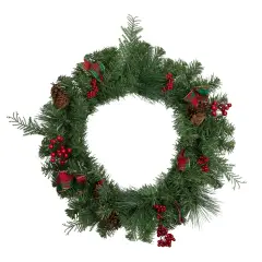 Northlight Pine Cones and Berries Artificial Christmas Wreath with Ribbon - 24" - Unlit Green