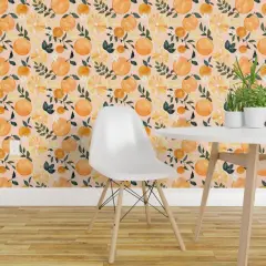 Peel & Stick Wallpaper 2FT Wide Watercolor Fruit Summer Orange Citrus Modern Botanical Small Scale Custom Removable Wallpaper by Spoonflower