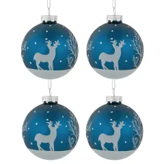 Northlight Glitter Reindeer Glass Ball Christmas Ornaments - 3" - Blue - 4ct