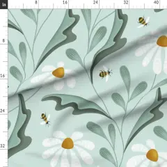 Various Fabrics by the Yard or Fat Quarter Mint Floral Aqua Botanical Honeybee Jumbo Xl Oversized Folk Art Style Custom Printed Fabric by Spoonflower
