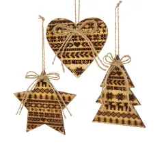 Kurt Adler Heart, Star and Christmas Tree Hanging Ornaments - 4.25" - Set of 24 Brown