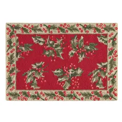2' x 3' Christmas Holly Leaves Berries Holiday Botanical Mistletoe Wool Traditional Handcrafted Premium Hooked Indoor Area Rug