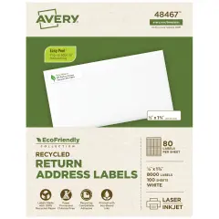 Avery EcoFriendly Recycled Return Address Labels, 1/2" x 1-3/4", White, Permanent Label Adhesive, 8,000 Printable Labels (48467)