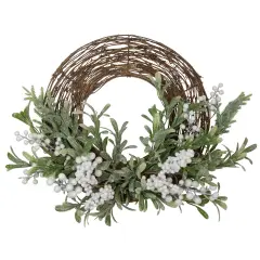 Northlight Artificial Christmas Twig Wreath with Frosted Foliage and Berries, 24-Inch, Unlit Green