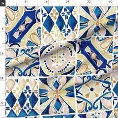 Various Fabrics by the Yard or Fat Quarter Blue Geometric Watercolor Painting Italy Rustic Tuscany Mediterranean Watercolour Italian Villa Tiles Large Scale Custom Printed Fabric by Spoonflower
