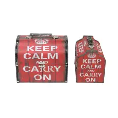 Northlight Set of 2 Red and White Keep Calm and Carry On Decorative Wooden Storage Boxes 10.25-11.75"
