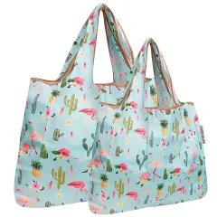 Wrapables Large & Small Foldable Tote Nylon Reusable Grocery Bags, Set of 2 Tropical Paradise