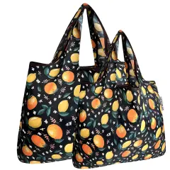 Wrapables Large & Small Foldable Tote Nylon Reusable Grocery Bags, Set of 2 Oranges & Lemons