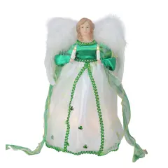 Kurt Adler 12" Green and White Lighted Luck of the Irish Angel Christmas Tree Topper