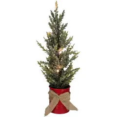 Northlight LED Lighted Artificial Iced Potted Christmas Tree Decoration - 16" - Clear Lights Green