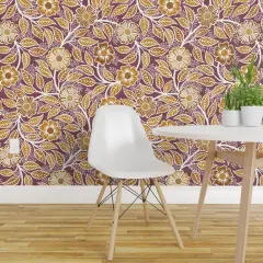 Peel & Stick Wallpaper 2FT Wide Yellow Wine Autumn Fall Floral Vintage Climbing Vines Victorian Bright Summer Large Scale Cottagecore French Country Farmhouse Art Nouveau Custom Removable Wallpaper by Spoonflower