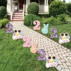 Big Dot of Happiness Two Cool - Girl - Lawn Decorations - Outdoor Pastel 2nd Birthday Party Yard Decorations - 10 Piece