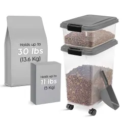 IRIS USA 30lbs+11lbs Airtight Pet Food Storage Container Combo with Scoop and Casters, up to 41lbs Dark Gray