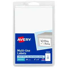 Avery Removable Labels, 4" x 6" Blank Labels, Laser/Inkjet Printable Labels, 40 Labels (5454)
