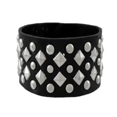 Black Vinyl Wristband with Chrome Pyramid and Round Studs