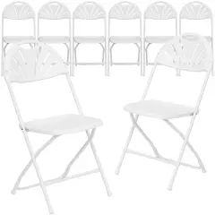 Emma and Oliver 8 Pack Wedding/Event Stackable Fan Back Plastic Folding Chair White