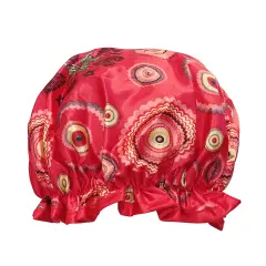 Wrapables Reusable Women's Waterproof Shower Caps for Long Hair Red Circle