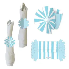 Big Dot of Happiness Blue Stripes - Simple Party Paper Napkin Holder - Napkin Rings - Set of 24