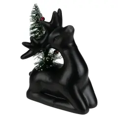 Northlight LED Lighted Ceramic Sitting Reindeer with Christmas Tree - 6" - Warm White Lights Black