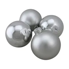 Northlight Shiny and Matte Christmas Glass Ball Ornaments - 4" (100mm) - Silver - 4ct