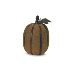 Melrose 12" Burnt Orange Autumn Harvest Burlap Pumpkin with Bamboo Ribs Autumn Decoration