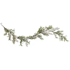 Northlight 5' x 7" Artificial Christmas Garland with Frosted Foliage and White Berries Unlit Green