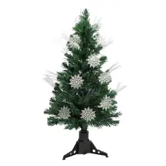 DAK 3' Pre-Lit Fiber Optic Artificial Christmas Tree with White Snowflakes - Multi-Color Lights