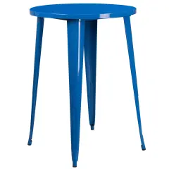 Emma and Oliver Commercial Grade 30" Round Colorful Metal Indoor-Outdoor Bar Height Dining Table Blue