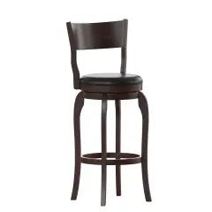 Merrick Lane Tally 30" Classic Wooden Open Back Swivel Bar Height Pub Stool with Upholstered Padded Seat and Integrated Footrest Espresso/Black
