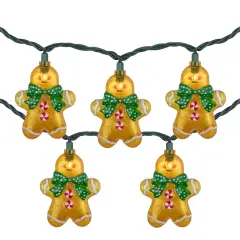 Northlight Gingerbread Man with Bowties Christmas Light Set - Clear - 7.5' Green Wire - 10ct Orange