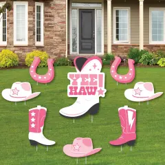 Big Dot of Happiness Rodeo Cowgirl - Yard Sign and Outdoor Lawn Decorations - Pink Western Party Yard Signs - Set of 8