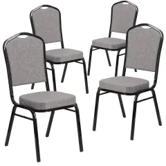 Emma and Oliver 4 Pack Crown Back Stacking Banquet Chair GrayFabric/Black