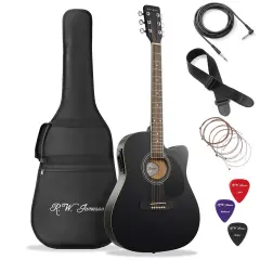 Jameson Guitars Full Size Thinline Acoustic Electric Guitar with Free Gig Bag Case & Picks Black