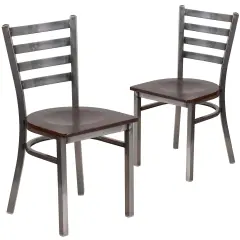 Emma and Oliver 2 Pack Clear Coated Ladder Back Metal Restaurant Chair Walnut/ClearCoated