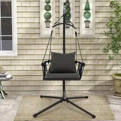 Costway Hanging Swing Hammock Chair with Stand Metal Frame Woven Backrest SeatCushions