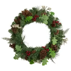 Northlight Decorated Natural Pine and Berry Artificial Christmas Wreath, 24-Inch, Unlit Green