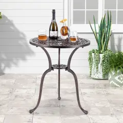 Costway 24" Round Cast Aluminum Table Patio Dining Bistro Table with 2 Inch Umbrella Hole