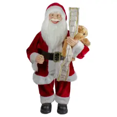Northlight Standing Santa with Teddy Bear and List Christmas Figure - 24" Red