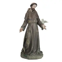 Roman 25"Outdoor Weathered Saint Francis Statue Holding Dove Bronze
