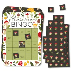 Big Dot of Happiness Wild Mushrooms - Bingo Cards and Markers - Red Toadstool Party Bingo Game - Set of 18