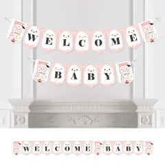 Big Dot of Happiness Pastel Halloween - Pink Pumpkin Baby Shower Bunting Banner - Party Decorations - Welcome Baby