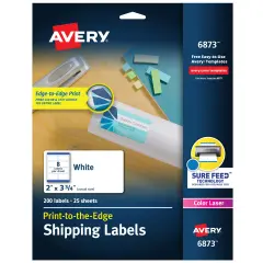 Avery Shipping Labels with Sure Feed for Color Laser Printers, Print-to-the-Edge, 2" x 3-3/4", 200 White Labels (6873)
