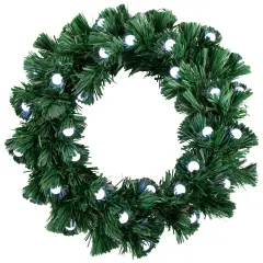 Northlight Pre-Lit Color Changing Fiber Optic Globe Lights Artificial Christmas Wreath, 12-Inch Green