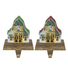 Northlight Set of 2 LED Lighted Galvanized Barn Christmas Stocking Holders 5.5" Multi