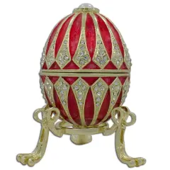 Red Enamel Jeweled Royal Inspired Imperial Metal Easter Egg 3.25 Inches