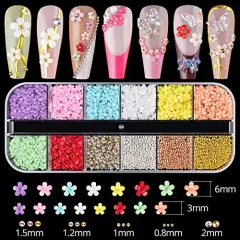 Mixed 3D Nail Art Gem Decoration Accessories Kit #1, Aurora Bear Bow Butterfly Starry AB Rhinestone Charm Jewelry for Deco, Pearl Flower Caviar Bead Stone Crystal with Dual-End Brush and Tweezer