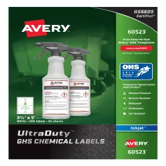 Avery UltraDuty GHS Chemical Labels for Pigment Inkjet Printers, Permanent Adhesive, Waterproof, UV Resistant, 3-1/2" x 5",200Labels (60523)