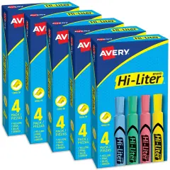 Avery Desk-Style Highlighters, 4 Assorted Colors Per Pack, 5 Packs, 20 Highlighters Total (17752)