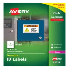 Avery Durable ID Labels, TrueBlock Technology, Permanent Adhesive, 5" x 3-1/2", 200 Labels (61532)