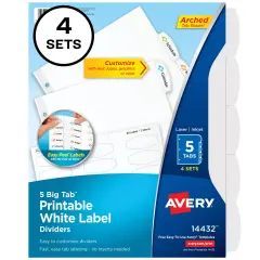 Avery Big Tab Printable Label Dividers, Easy Peel Labels, 5 Tabs, 4 Sets (14432)